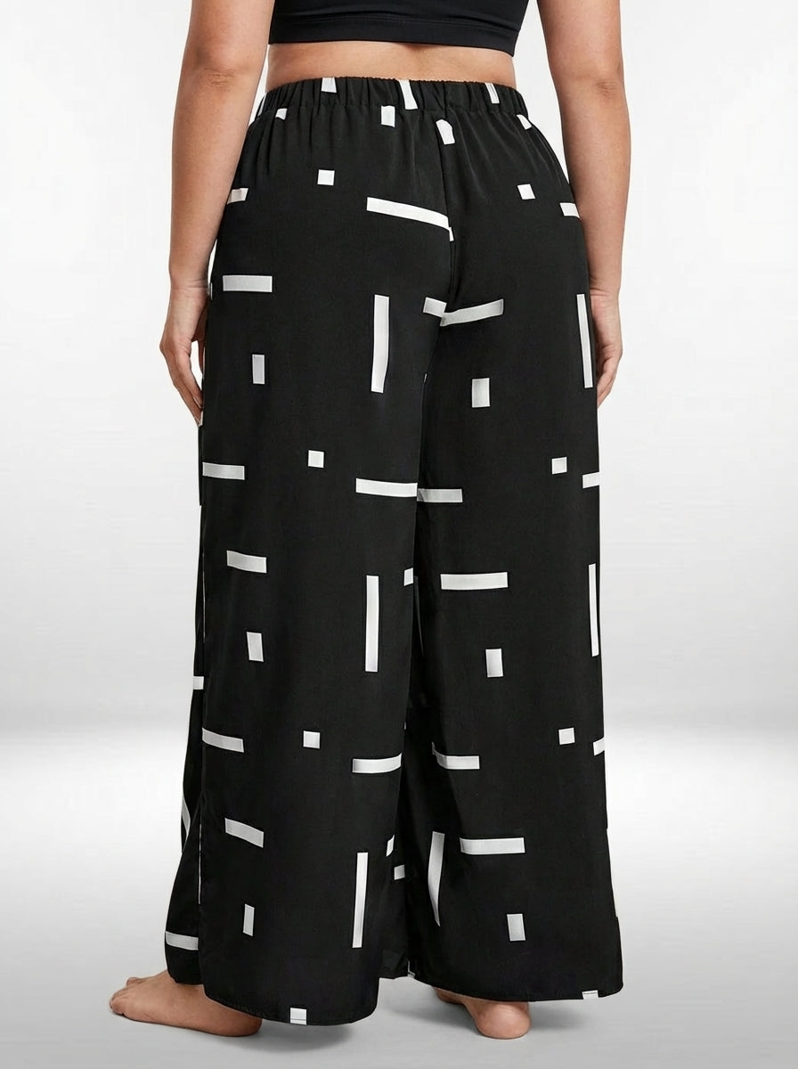 Calça plus size de linho com modelagem ampla, caimento solto e comprimento extra