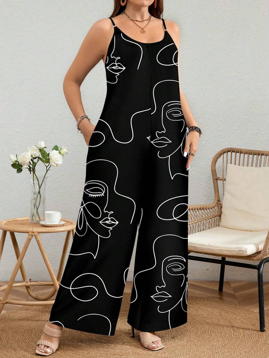 Macacão plus size preto longo, caimento solto e alças finas. Perfeito para looks casuais ou sofisticados, combinando charme e liberdade de movimento.