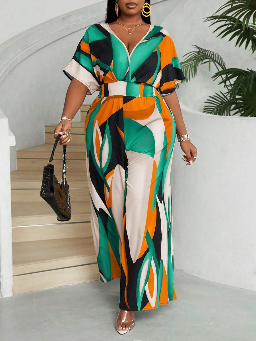 Estilo que valoriza seu corpo. Macacão longo plus size, gola V e caimento confortável para o dia a dia.