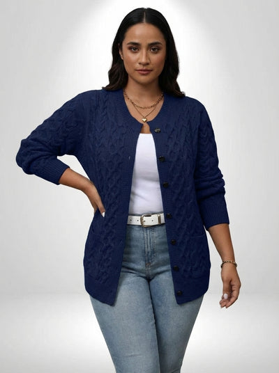 Cardigan Plus Size Transpassado Com Bolsos