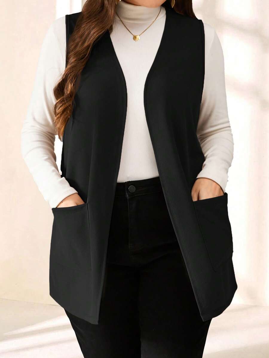 Valorize seus looks com colete plus size de malha, prático e cheio de estilo.