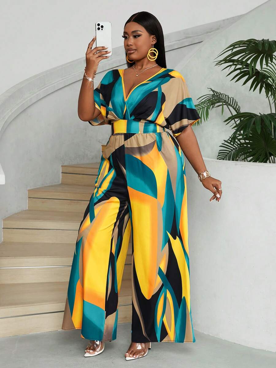 Sofisticação e liberdade em um só look. Macacão plus size manga curta morcego, tecido leve e modelagem elegante.